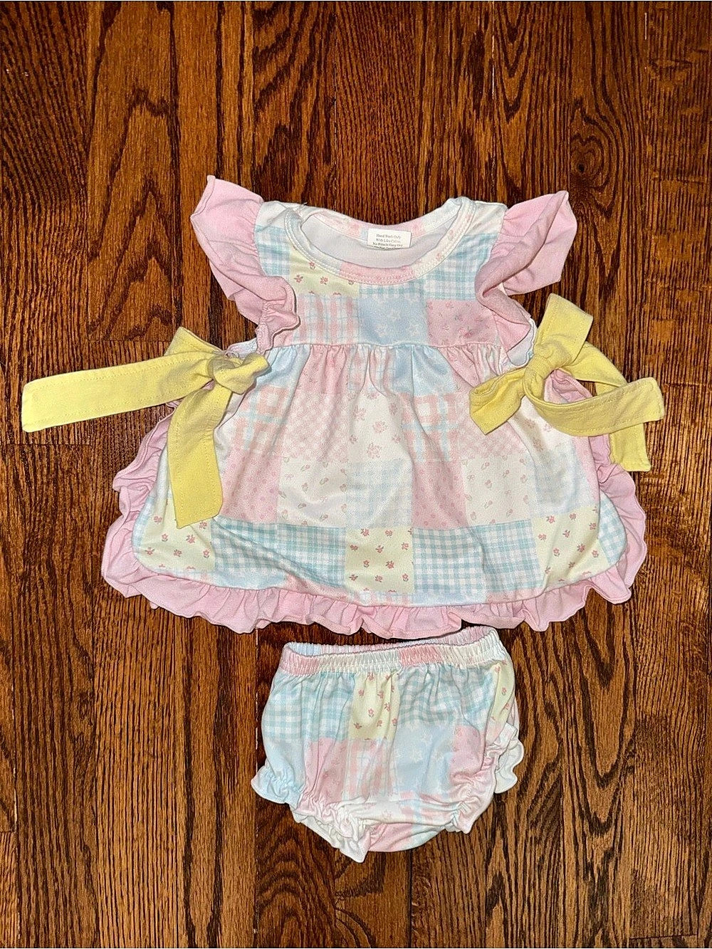 Girls 2XS Pink & Blue Patchwork Dress Set